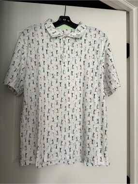 Men's White Short-Sleeve Polo with Golf Print